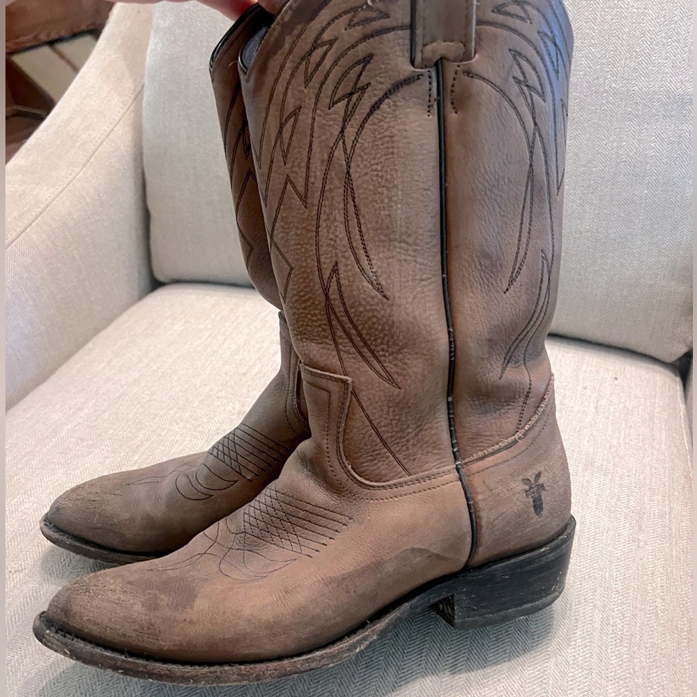 Frye Brown Leather Western Heeled Boots